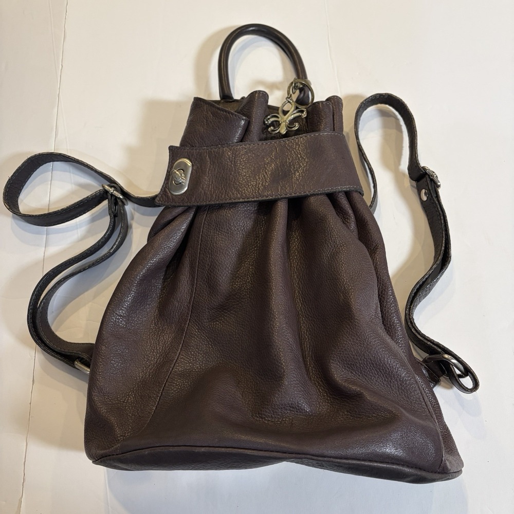 Garnet Hill Brown Leather Backpack Hand Strap Made In Italy Handbag Purse